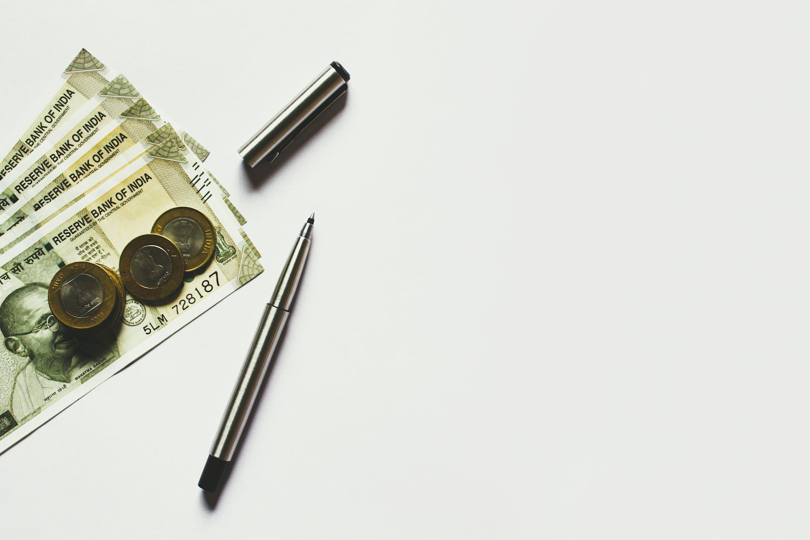Money and finance items on a desk